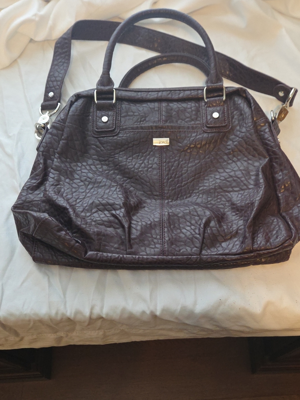Stylish Dark Burgundy Textured Satchel Handbag